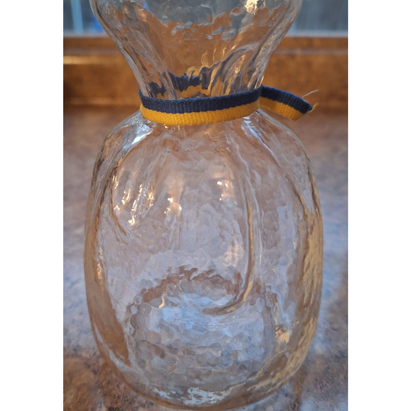 VTG SEA Glasbruk Sweden Clear Glass Bag Sack Vase Pinched Neck, 5.5" Blue/Gold - Picture 3 of 7